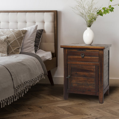 Laquenda Solid Wood Nightstand with Drawer and Storage Cabinet 