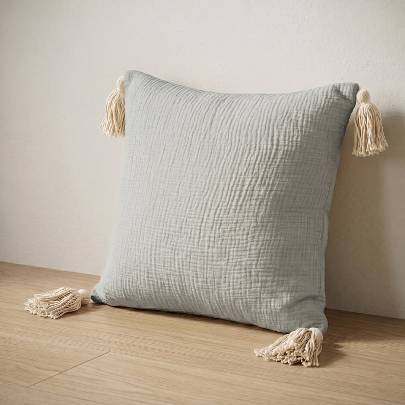 Housse de coussin en coton Ailee, Gris/beige, Inférieur