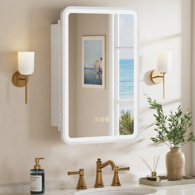 Aris Series 16 In. W X 24 In. H LED Lighted Rectangular Medicine Cabinet with Mirror, Rounded Corners, Dimmable & Anti-Fog, Adjustable Shelves, Spacious Storage, Recessed/Surface Mount