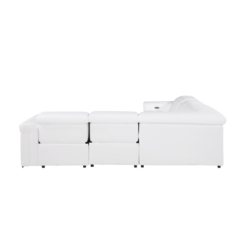 Dreysen 5 - Piece Top Grain Italian Leather Power Reclining Sectional, White Genuine Leather
