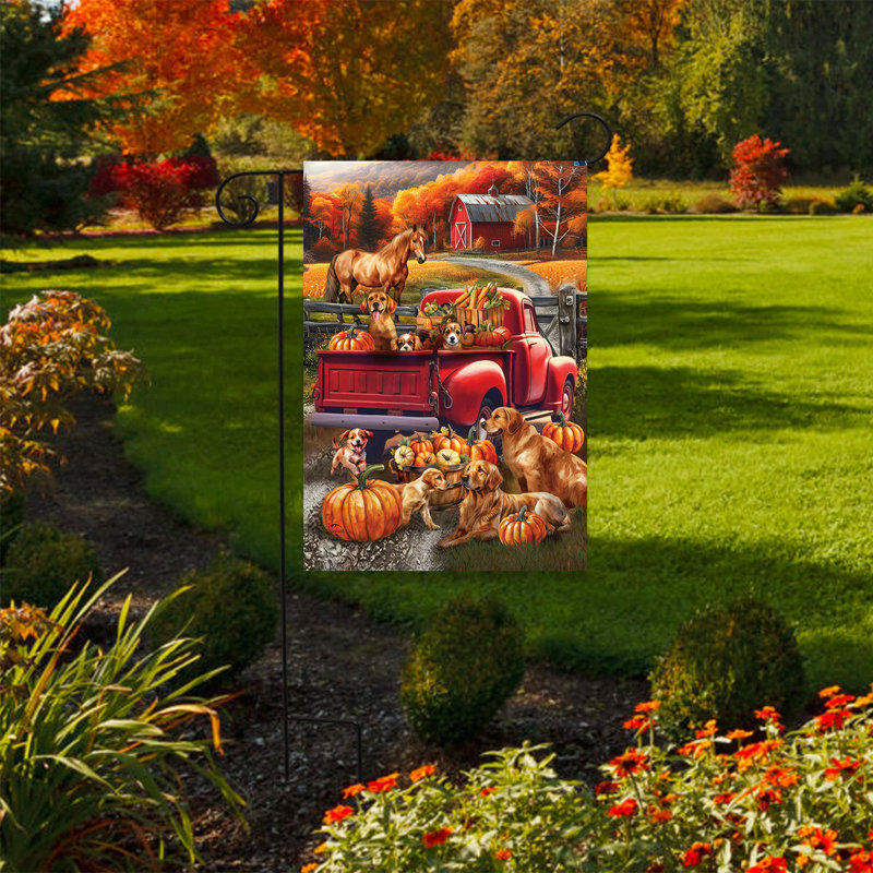 Automne chiot ramassage drapeau de jardin, Automne orange/rouge