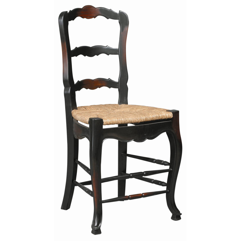 Stool with Solid Wood Frame, Ebony Wash-Black Paint/Walnut