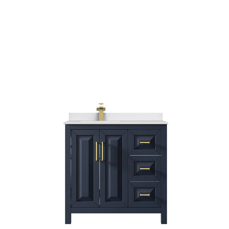 Daria 36'' W Single Vanity, Brushed Gold, Dark Blue, White Cultured Marble