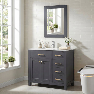 Ensemble de meuble-lavabo simple 36 po avec lavabo et miroir, portes à fermeture douce