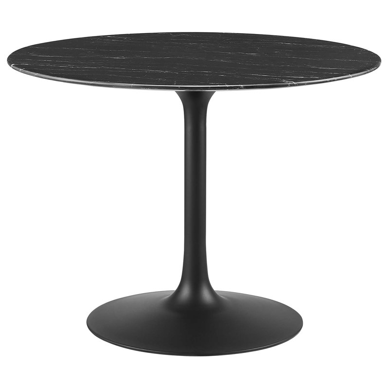  Table de salle à manger en marbre artificiel Lippa, Noir, Noir, 28,5 po H x 40 po L x 40 po P