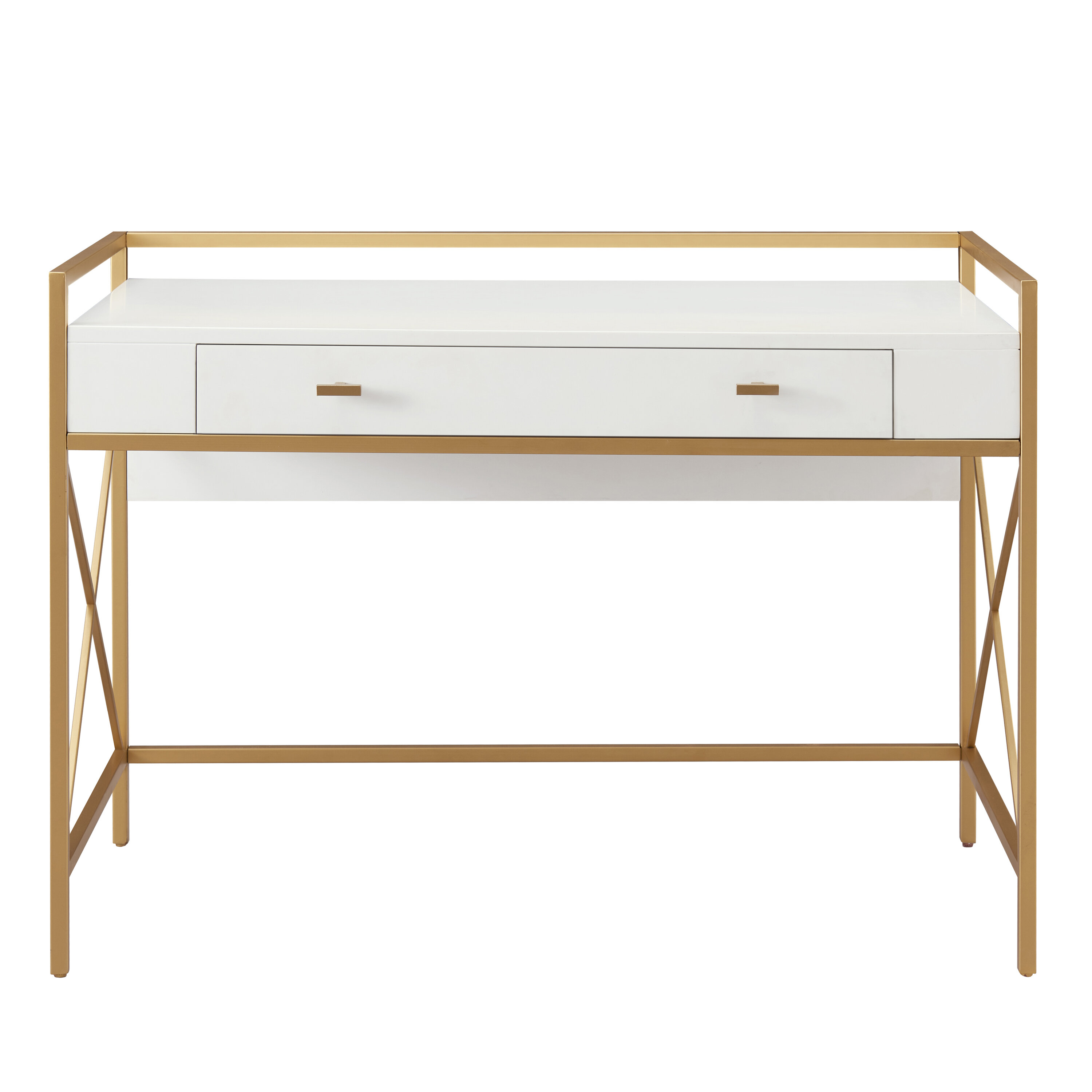 Claudette 48 Wide White Gold Corner Computer Writing Desk