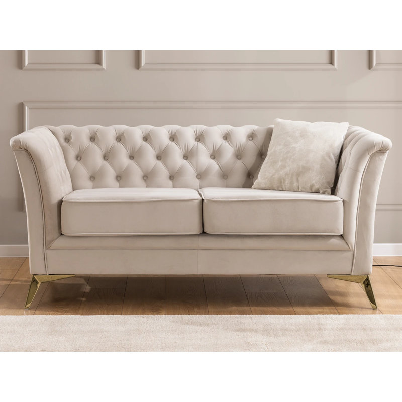 Whitby 2 Seater Velvet Loveseat, Gold, Beige