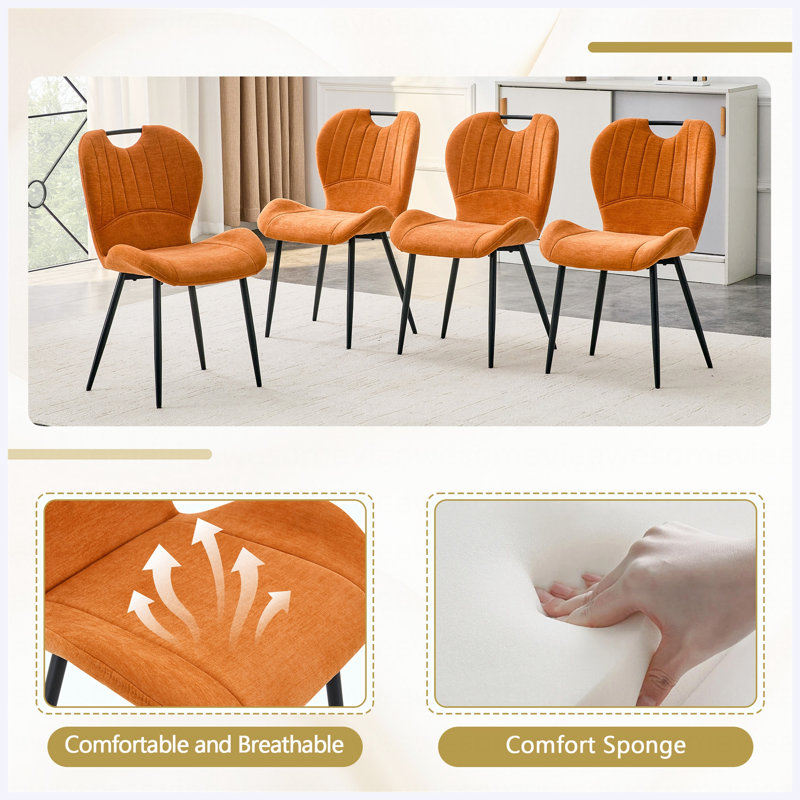 Ensemble de table de salle à manger 71 po x 35,4 po en bois aggloméré noyer avec structure en métal en forme de X, 8 chaises en tissu orange avec poignées intégrées