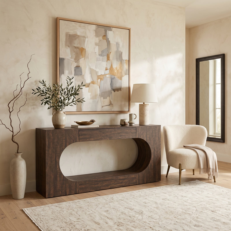 Console de vestibule moderne avec tiroir et cadre ovale étroit, Walnut