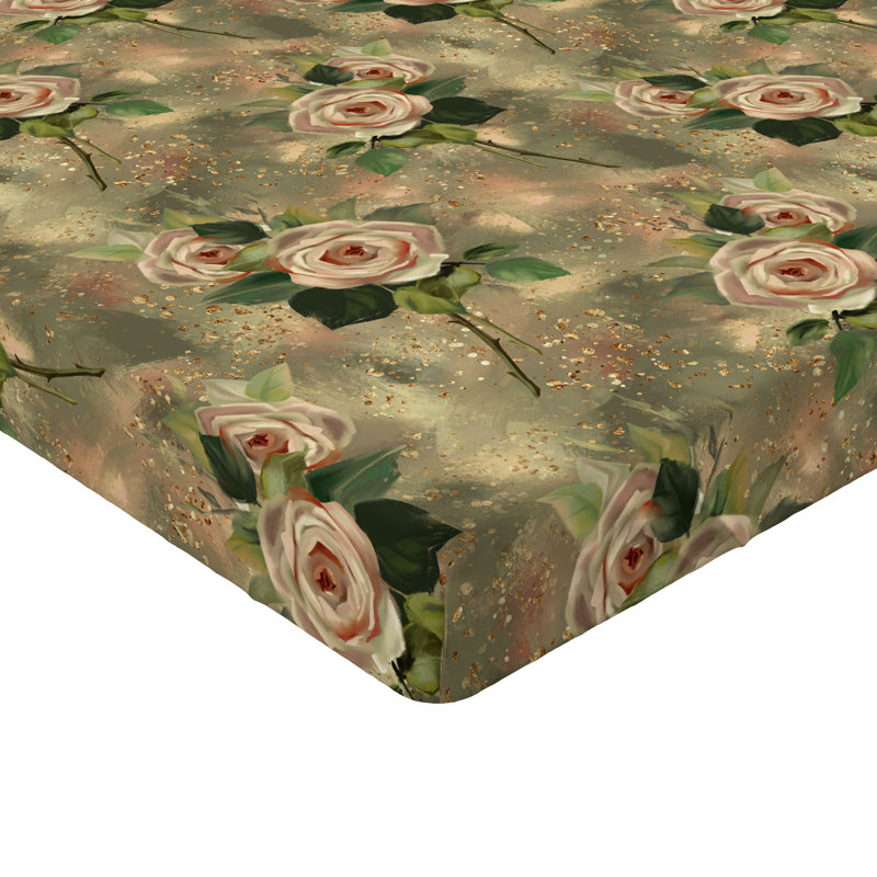 Drap-housse Ambesonne, Khaki Blush/Green Floral, Drap-housse de taille simple