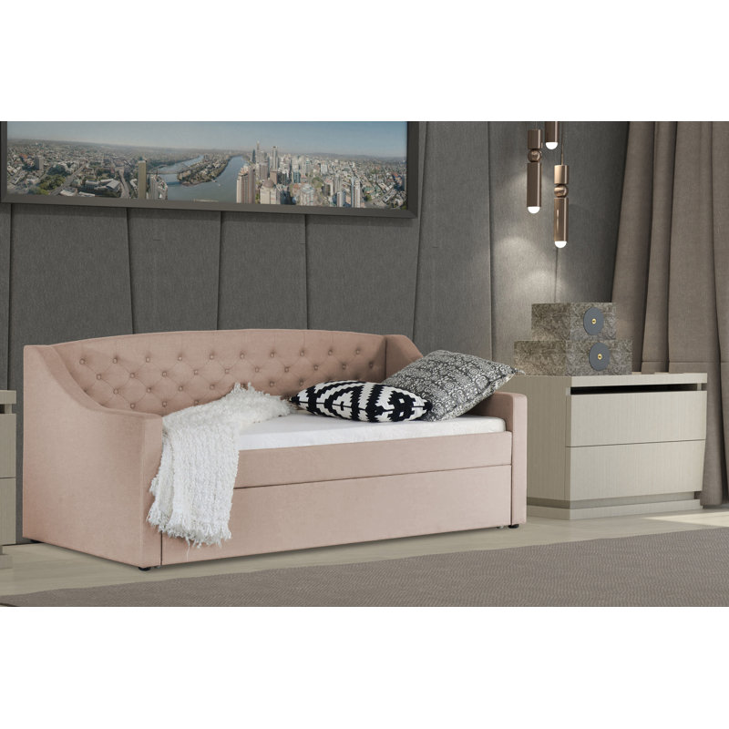 Upholstered Daybed with Trundle, Mocha
