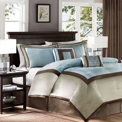 7 Piece Comforter For King - Blue With Decorative Pillows And Washable Fabric Bedding Pieces In Wrinkle-