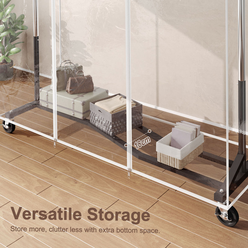  Portant à vêtements robuste avec housse Portant réglable à base en Z d'une capacité de 450 lb, portemanteau à roulettes en métal avec roulettes, housse anti-poussière à fermeture à glissière de qualité commerciale, hauteur de 65 po à 71 po