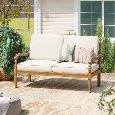 Causeuse d'extérieur en bois d'acacia avec coussins, finition avec tissu beige