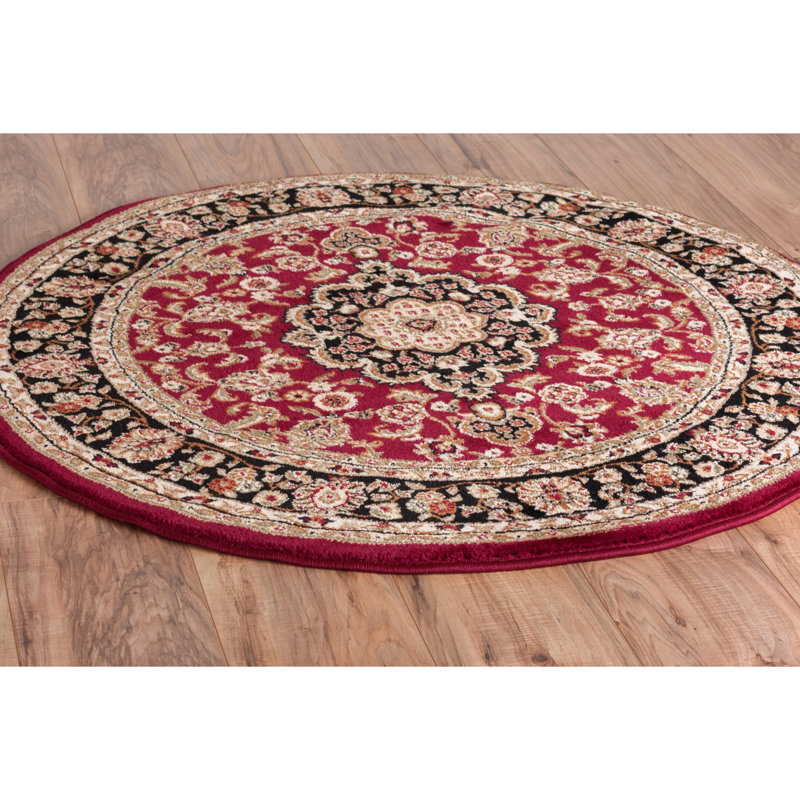Tapis rouge Cobbins Medallion Kashan, Rond 5 pi 3 po