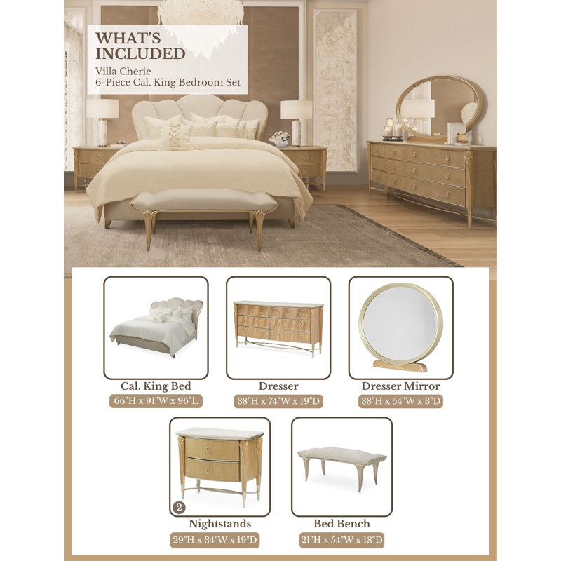 Villa Cherie Upholstered Platform 6 Piece Bedroom Set, California King