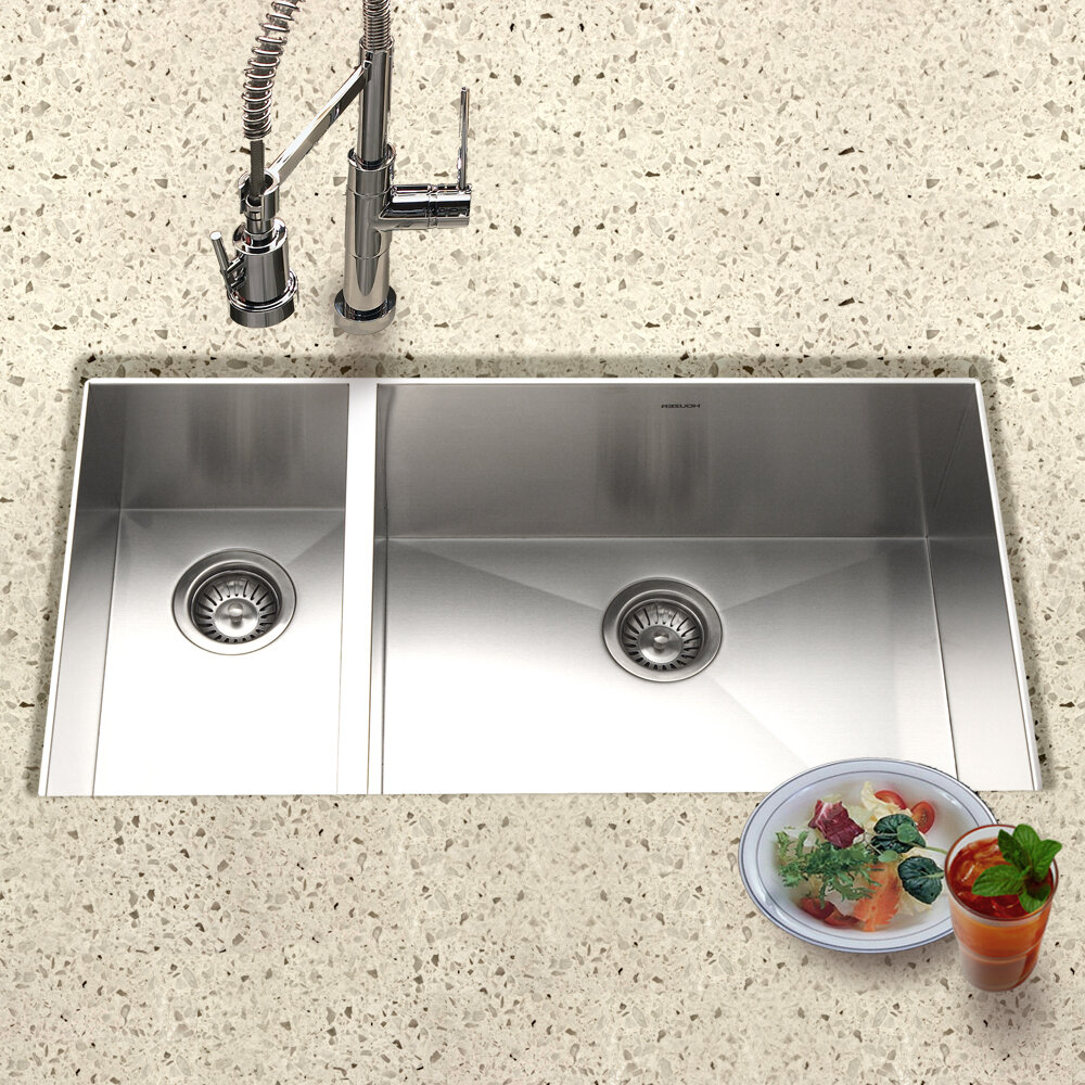 Houzer Contempo 33'' L Undermount Double Bowl Stainless Steel Kitchen ...