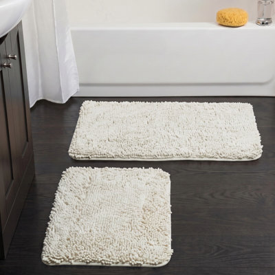 Ensemble de 2 tapis de salle de bain Plymouth Home - Tapis de bain en mousse à mémoire de forme 32 po x 21 po et 24 po x 17 po avec dessus en chenille pour un décor de salle de bain élégant - Tapis de bain lavables à la machine 