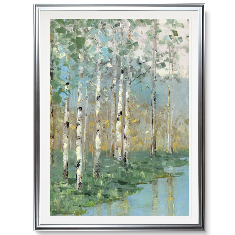 Birch Reflections I - reproduction sur toile, H 24 po x l 20 po, Impression encadrée, Argent argent