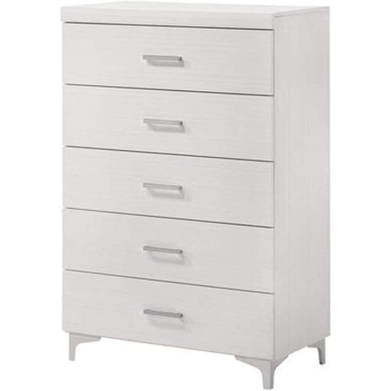 Commode Muradif avec 5 tiroirs et structure en bois, blanc