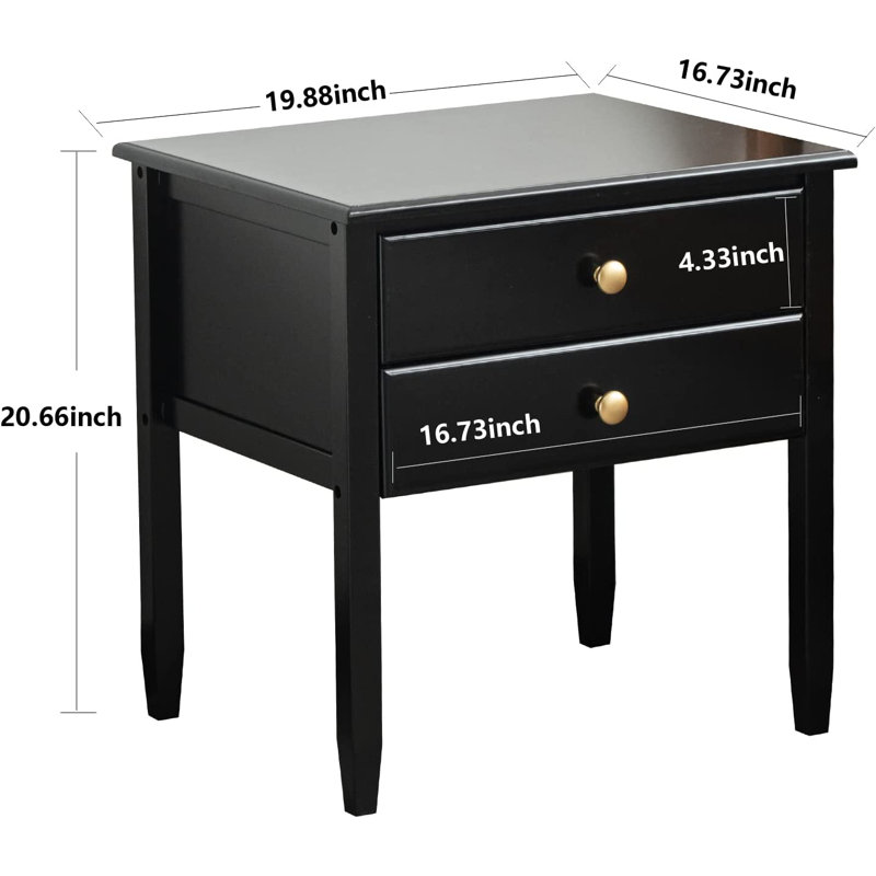 Estrin 2 - Drawer Solid Wood Nightstand, Black