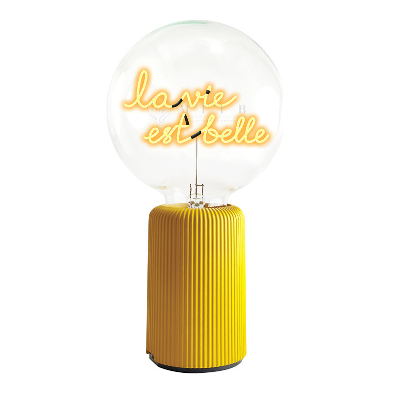 Bulb LA VIE EST BELLE Amber with Base Table Lamp PORTABLE Pop Nomad, Yellow, 19" H x 4.92" W x 13" D