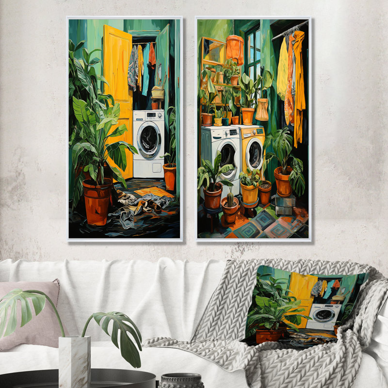 Blanchisserie Romm Jungle Adventure II - ensemble de 2 impressions sur toile, H 40 po x l 41 po, Cadre flottant blanc