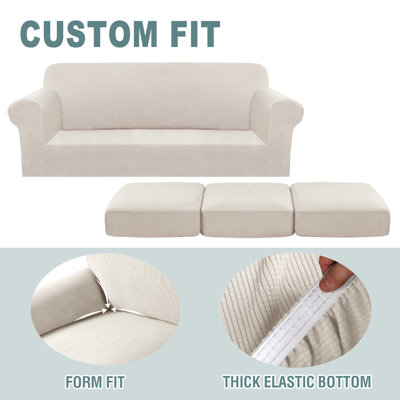 Machine Washable Sofa Slipcover Armchair Cover Rich Textured High Spandex Small Checks Knitted Jacquard Sofa Slipcover with Cushion Covers