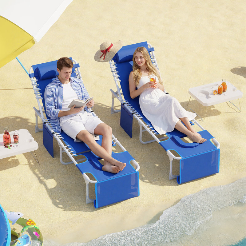 3-in-1 Outdoor Tanning Lounge Chair with Face Hole – 5 Reclining Positions, Folding Side Table & Removable Pillow – Sturdy Sun Lounger for Beach, Pool or Patio – Supports 330 lbs