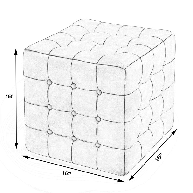Elgin 18" Wide Genuine Leather Tufted Square Cube Ottoman, Medium Brown Genuine Leather