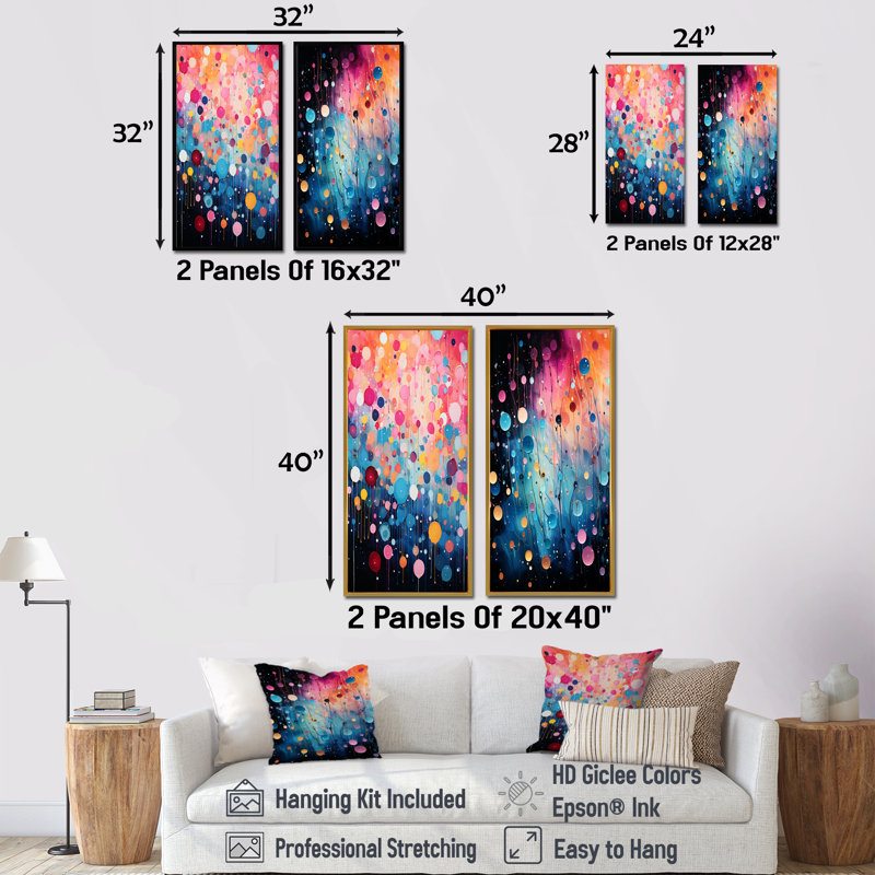 Pink And Blue Neon Pop Art I - Abstract Collages Wall Decor Set Of 2, Wrapped Canvas, 28" H x 25" W