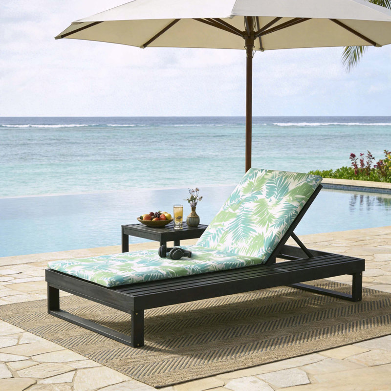 Chaise longue noire en bois d'acacia avec coussin à 2 feuilles Coconut, Noir