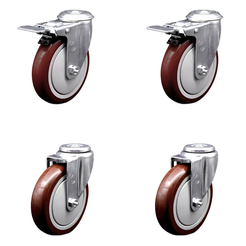 Ensemble de roulettes pivotantes en acier inoxydable, Marron