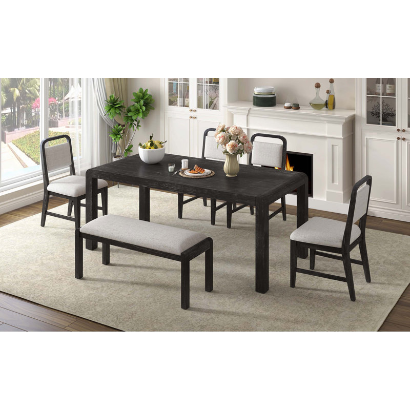 Ensemble de table de salle à manger vintage extensible pour 4 à 6 personnes, comprenant 4 chaises rembourrées et 1 banc