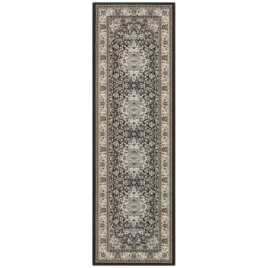 Skazar Isfahan Orient Teppich - Kurzflor Orientalisch für Wohnzimmer, Esszimmer, Flur - Creme Braun