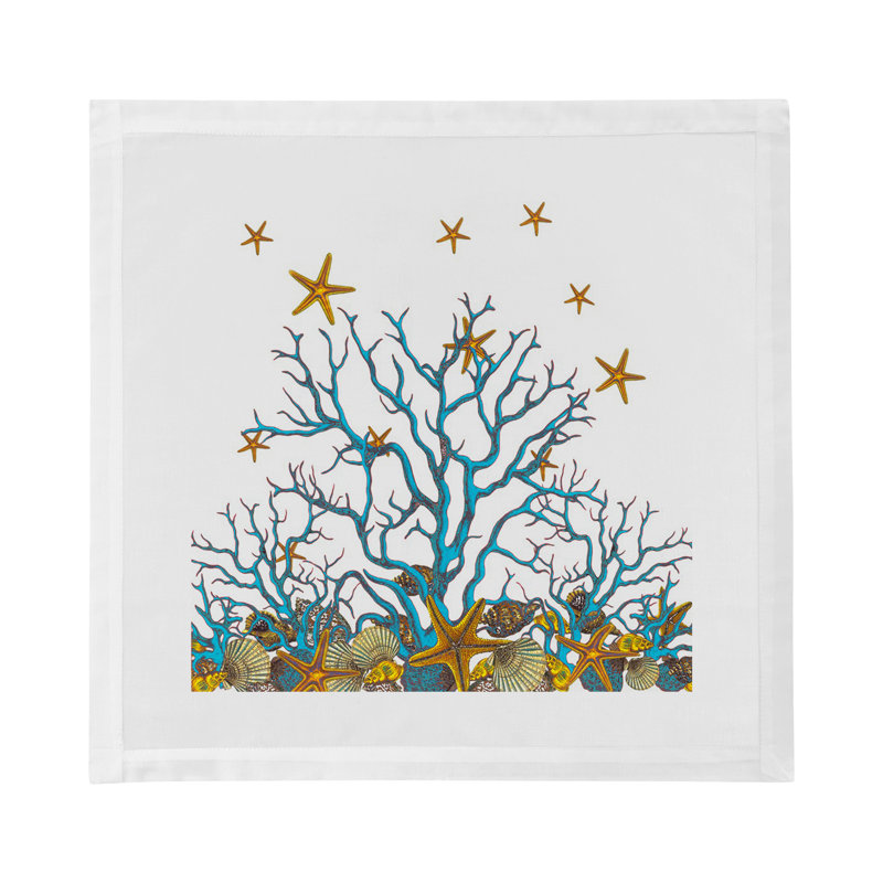 Coral Reef Cotton Sateen Dinner Napkins, White Turquoise