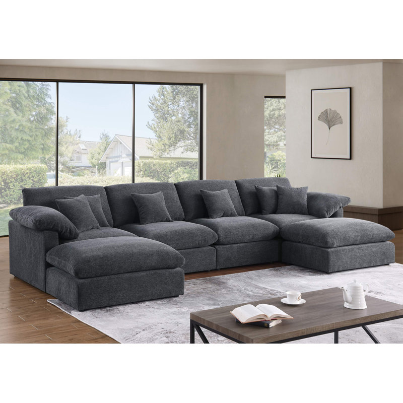 Canapé modulaire en chenille 6 pièces, Chenille grise foncée