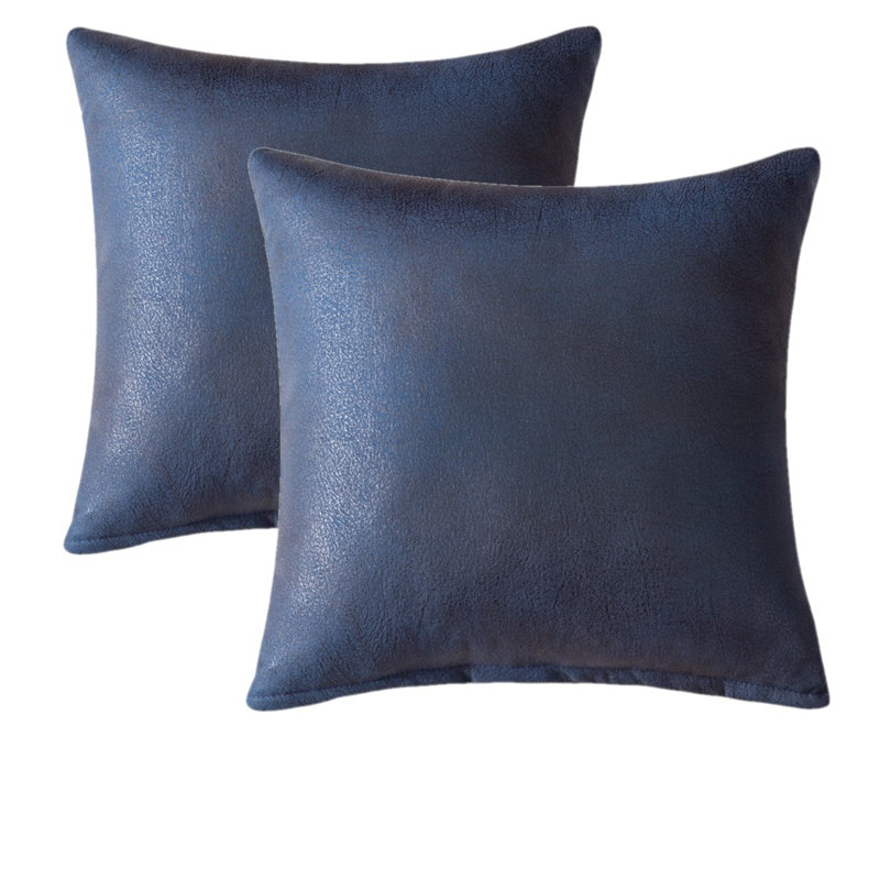 Faux Leather Reversible Pillow Cover, 18" x 18", Navy Blue