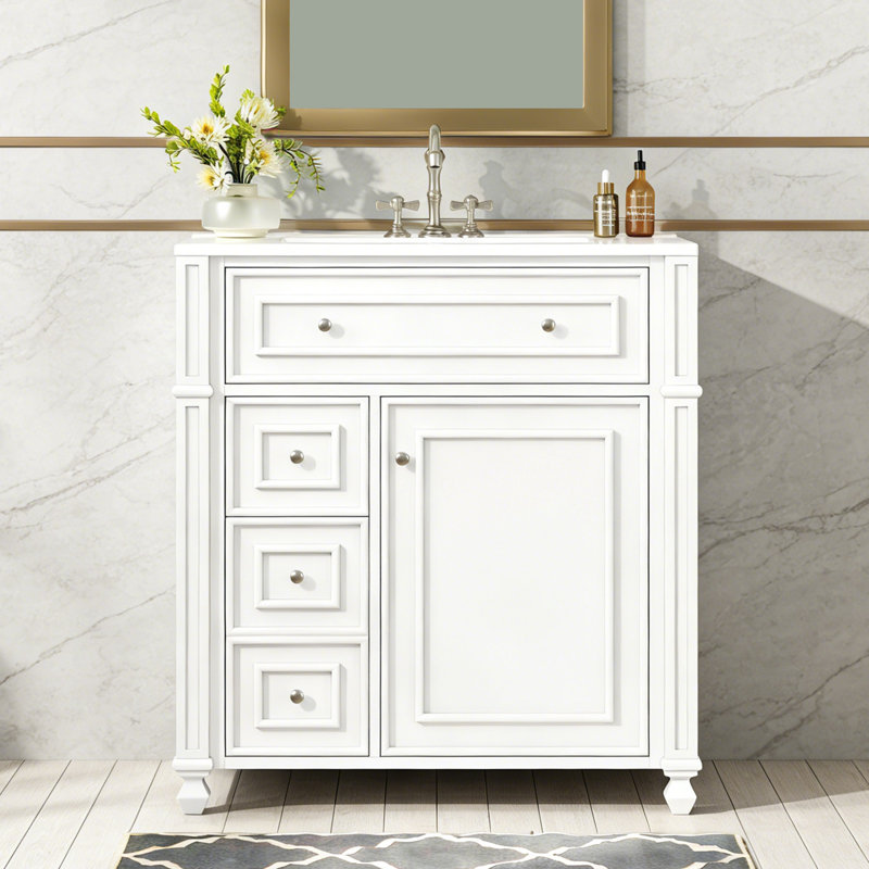 30 Inch Bathroom Vanity Cabinet With Ceramic Sink,soft Close Doors & Door Organizer Storage, White