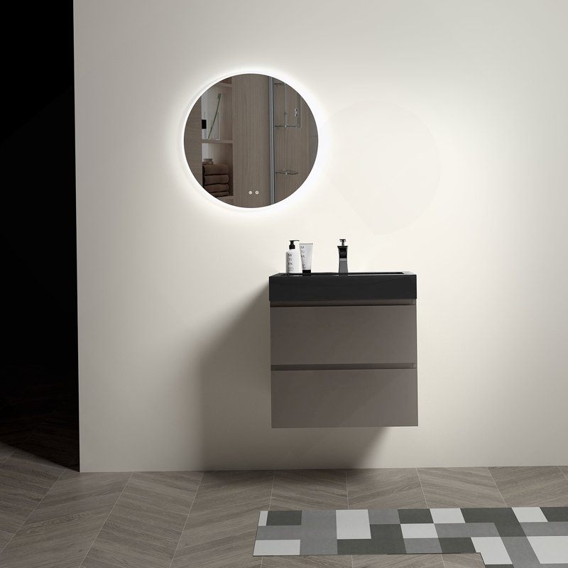 Meuble-lavabo mural flottant avec lavabo et rangement spacieux, Gris, 24", Noir