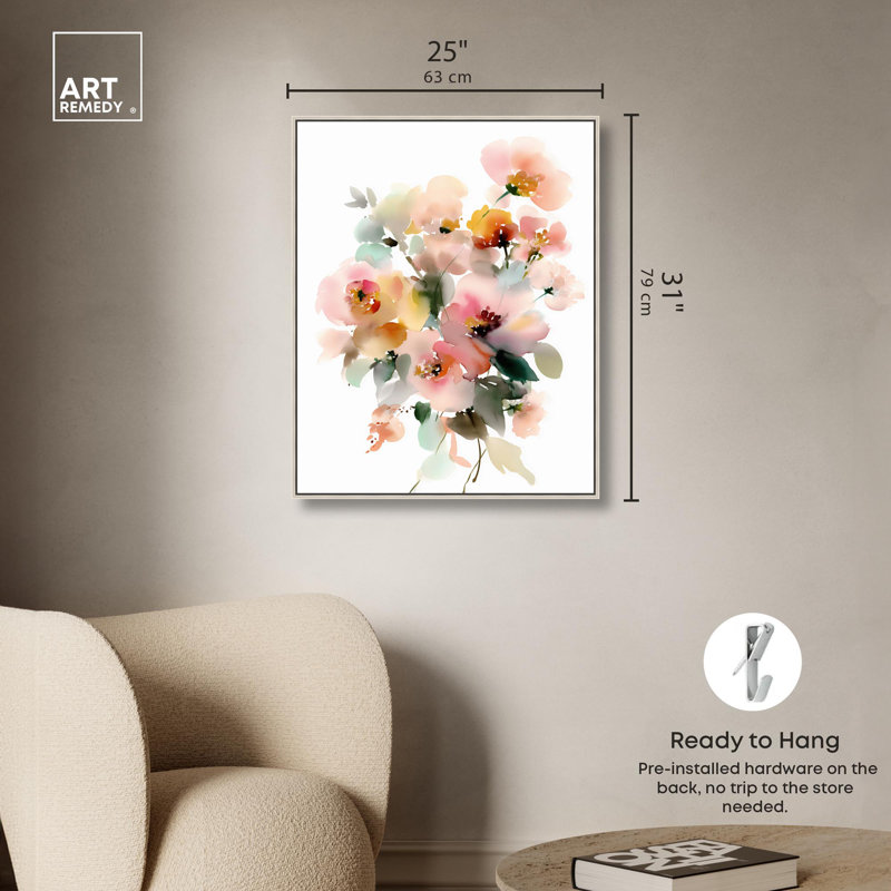 Décoration murale printanière sur toile Soft Bloom Cascade I par Art Remedy, H 31 po x l 25 po, Cadre argenté