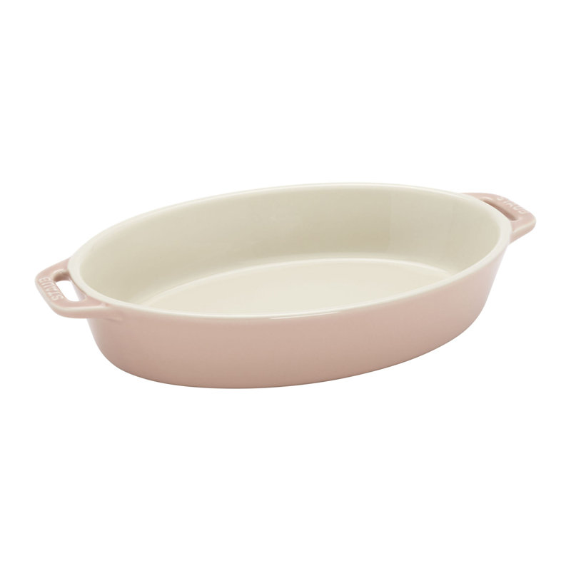 Staub Ceramic 4-Pc Baking Pans Set, Casserole Dish With Lid, Brownie Pan, Citron, Light Pink