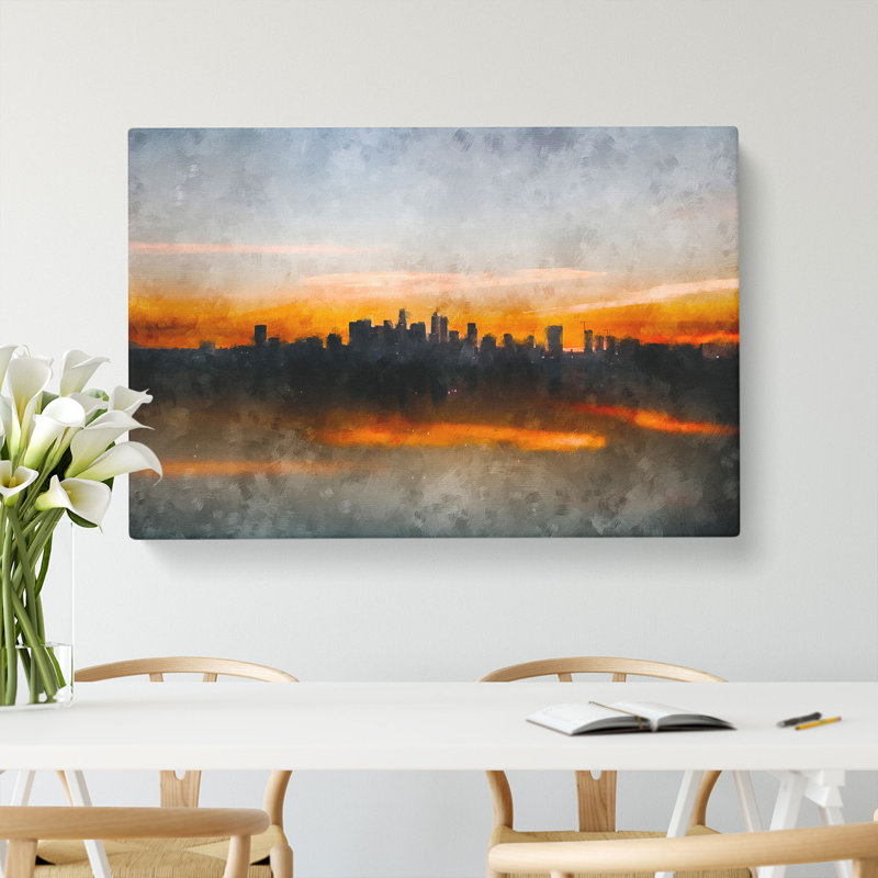 Sunrise Over Los Angeles Skyline - Wrapped Canvas Painting, 50cm H x 76cm W x 3cm D
