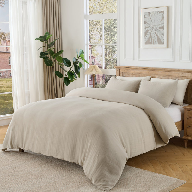 Ensemble de housse de couette en lin et coton à chevrons, Housse de couette grand + 2 grandes taies décorat