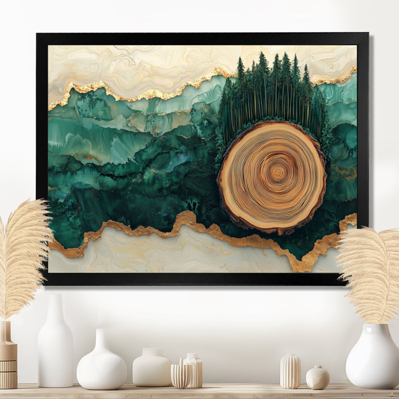 «Pine Trees Forest Landscape Into A Wood Slide III», art mural sur toile, H 30 po x l 40 po, Cadre simple, Noir
