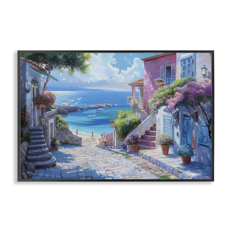 Pavillon de bord de mer, estampe numérique, design par LSR Design Studio, H 12 po x l 18 po, Giclée encadrée noir minuit