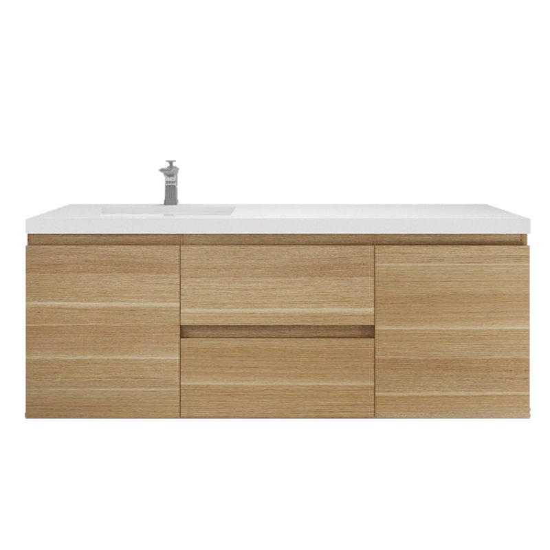 Single Bathroom Vanity with Acrylic Top, White Oak