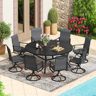 Round Outdoor Dining Set with 60" Metal Dining Table and 8 Textilene Swivel Dining Set by Red Barrel Studio