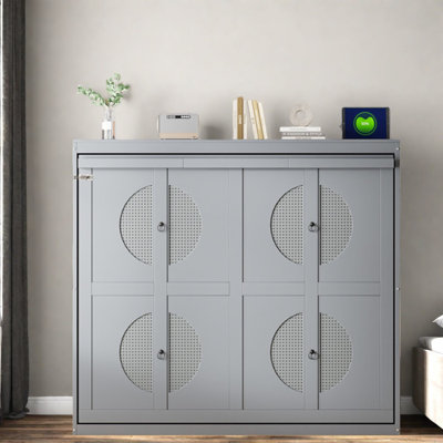 Lit escamotable double pleine grandeur, gris