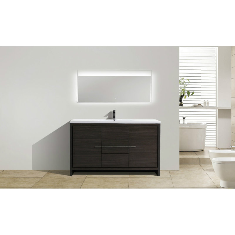 Ensemble de meuble-lavabo simple 59 po Polychronis, Chêne gris foncé